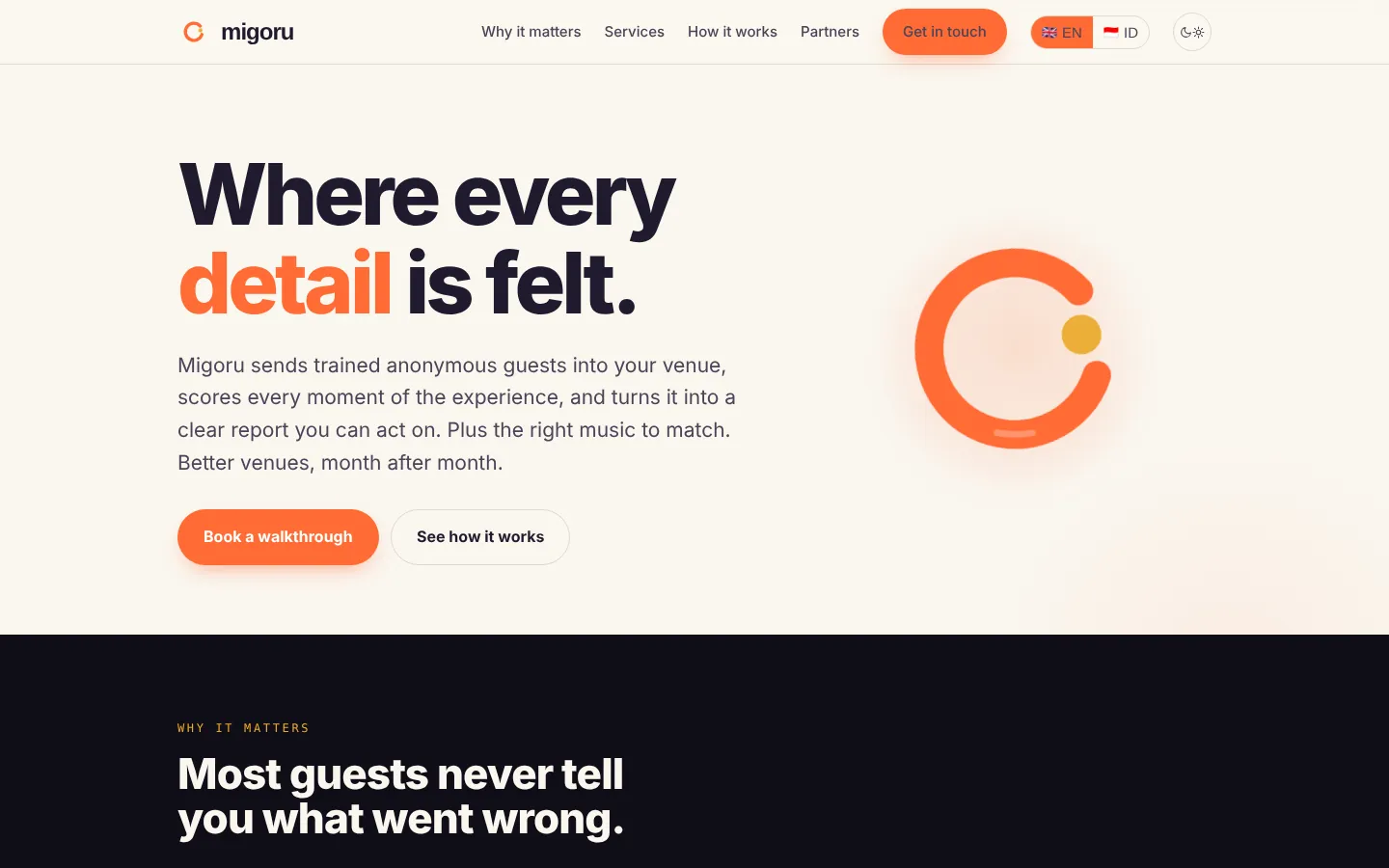 Migoru website, desktop